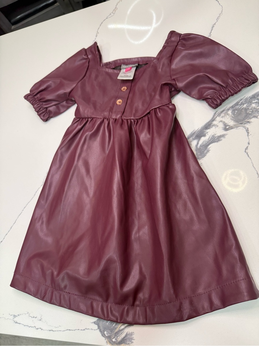 Vince Camuto Girl’s Faux Leather Puff Sleeve Dress Size 4T